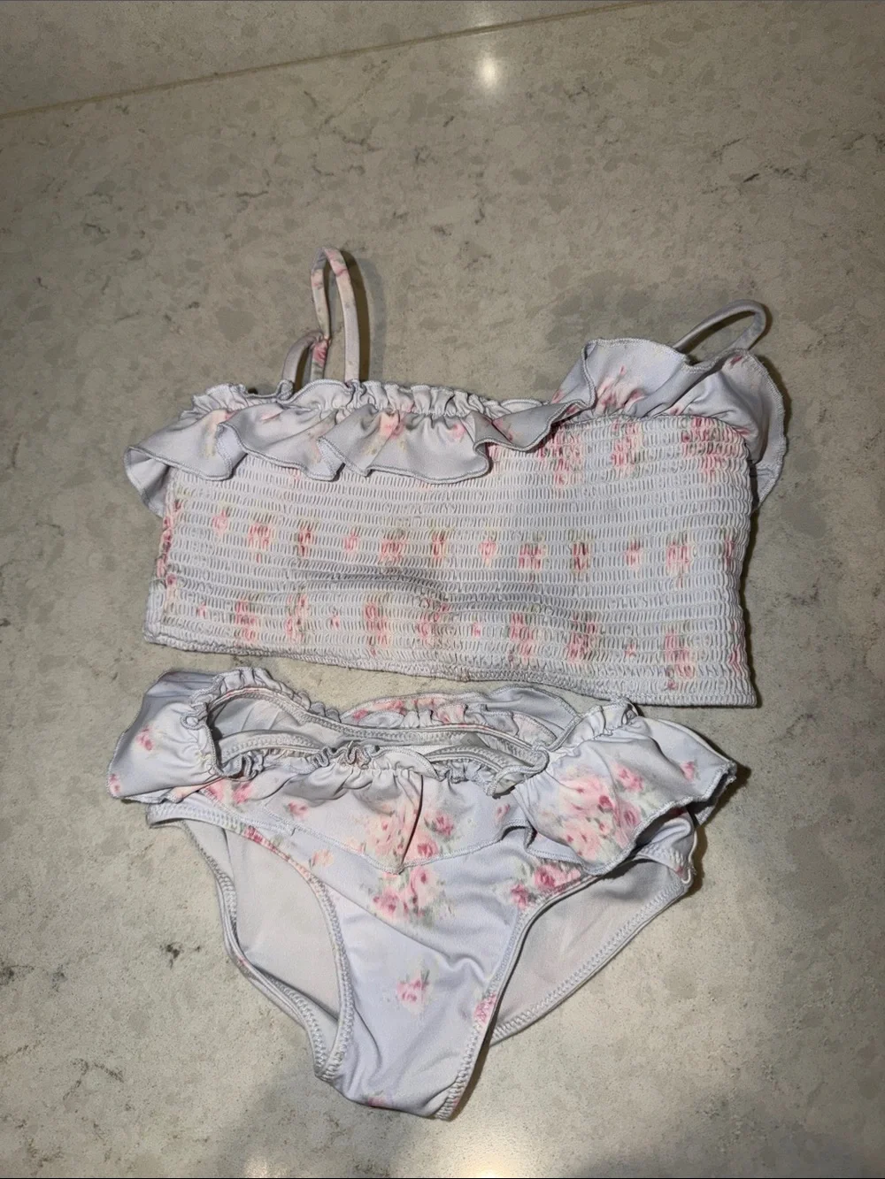 Love shack fancy Girls White Floral Ruffle Bikini Bottoms